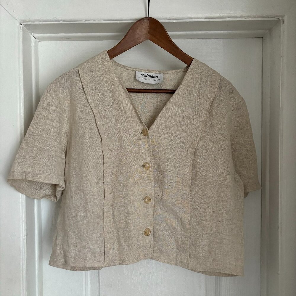 Steilmann vintage 100% linen boxy button up top